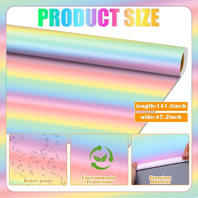 Ctosree 2 Roll Gradient Rainbow Bulletin Board Paper 4x12ft/1.2x3.6m Non Woven Bulletin Background Wallpaper Fade Resistant Board Roll Decoration for Arts Crafts Office School Classroom