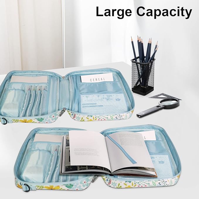 Bible Cover for Men Women, Zippered Bible Carrying Case Bible Protective Bag with Handle and Adjustable Shoulder Strap, Bible Bag for Women Men Kids (Blue Flower)