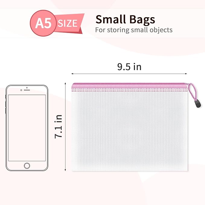 Umriox Small Zipper Pouch, 9.5x7.1 in (12 Colors, 12 Packs), Mesh Bags with Zipper for Office Supplies Travel Accessories
