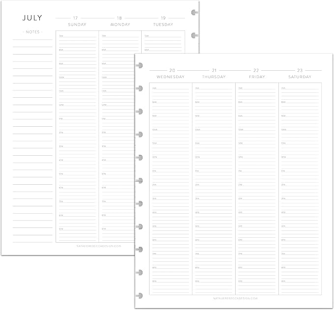 BetterNote July 2026 - June 2027 Academic HOURLY Calendar for Disc Notebook, Fits Levenger Circa, Big Happy Planner, Staples Arc, TUL, Discbound (11-Disc, 8.5"x11", Classic)
