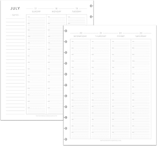 BetterNote July 2026 - June 2027 Academic HOURLY Calendar for Disc Notebook, Fits Levenger Circa, Big Happy Planner, Staples Arc, TUL, Discbound (11-Disc, 8.5"x11", Classic)