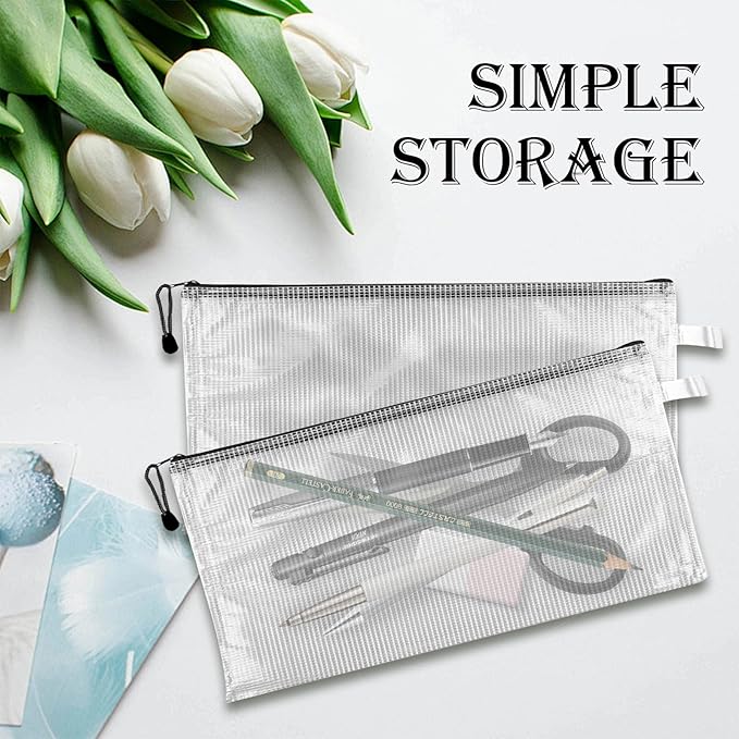 100 Pcs Black Mesh Zipper Pouch Bulk Multipurpose Waterproof Zipper Pouches, 9.5x4.5 Inches Small Plastic Zipper Mesh Bags Clear Mesh Pouches with Zipper for Office Travel Supplies Storage