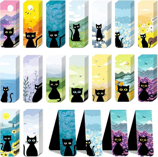 96 Pieces Magnetic Bookmarks Magnet Page Markers - Book Marks for Reading Women & Men with Storage Boxes - Gifts for Cat Lovers, Cute Magnet Bookmark Clips for Reading Pleasure (Cat Style A)