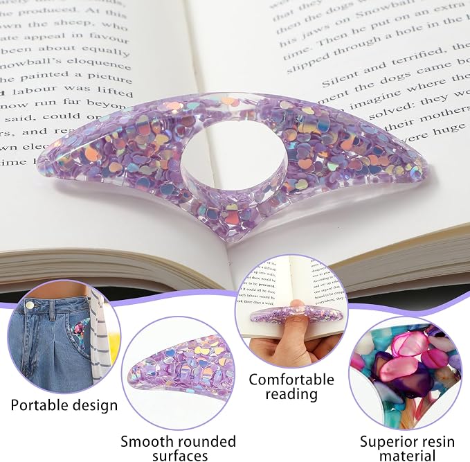 Gjinxi 2Pcs Rhinestones Thumb Book Page Holder, Glitter Diamond Dotting Scalloped Thumb Bookmarks Resin Book Opener Book Accessories for Reading Lovers, Gift for Bookworm, Readers, Students