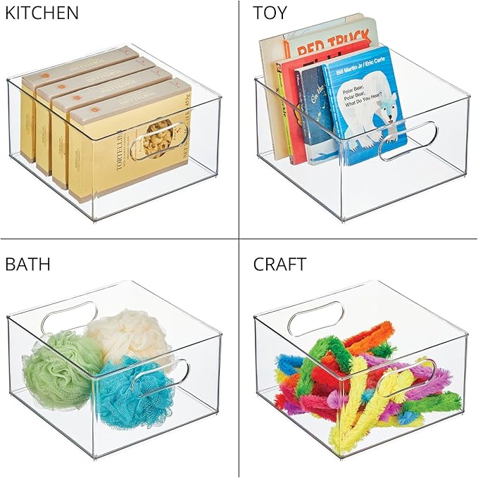 mDesign Deep Plastic Stackable Storage Organizer Container Bin, Office Organization for Filing Cabinet, Cupboard, Shelves, and Desk - Holds Notepads, Pens, Pencils - Ligne Collection, 6 Pack, Clear