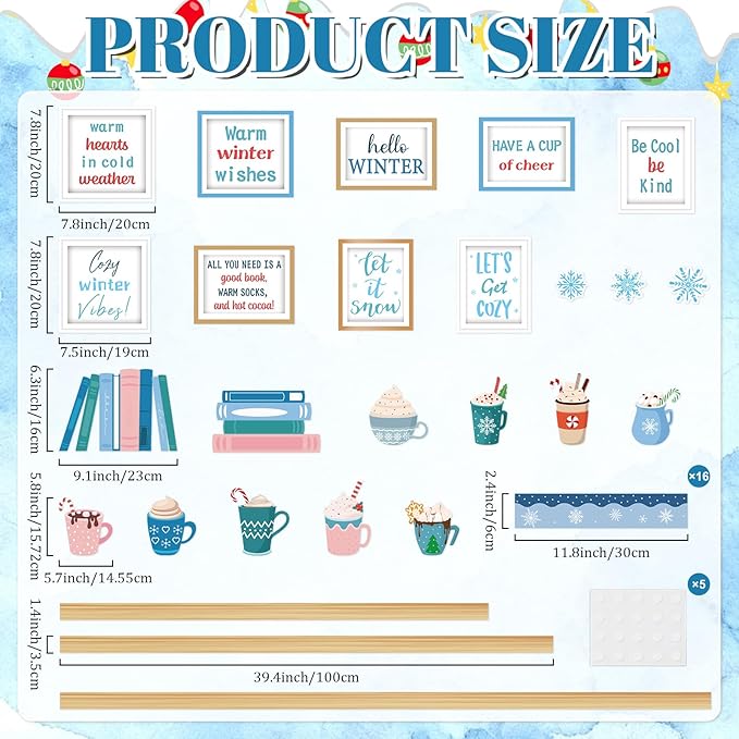 Winter Hot Cocoa Bulletin Board Set Winter Warm Inspirational Bulletin Board Christmas Classroom Decoration Snowflakes Paper Cutouts for Xmas Holiday School Office Chalkboard Wall Supplies
