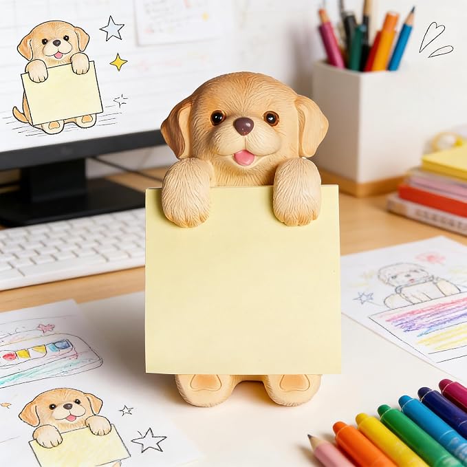 Dog Pop-Up Sticky Note Dispenser with 100 Sheets 3 x 3 Inch Notes, Handmade Resin Dog Desk Decor for Office, Home & Classroom, Gift for Teachers & Coworkers - Golden Retriever