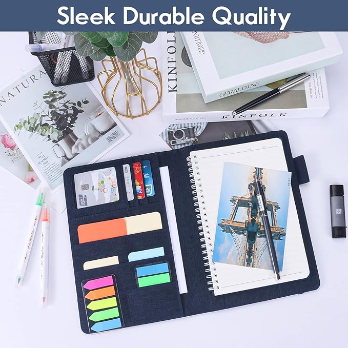 Executive Size Notebook Cover for Rocketbook A5 8.8"x6" Inch, Waterproof Portfolio Organizer with Pen Loop Holder & Card Slots, Protective Case for Journals - Business Travel & Office Use (Blue)