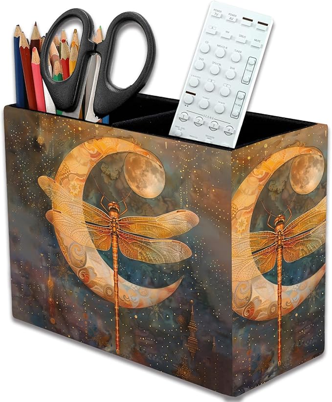 Pen Holder, Pencil Case, Makeup Brush Storage Box, Tableware Storage Box, Suitable for Office Or Home Item Organizing Stand - Vintage Dragonfly