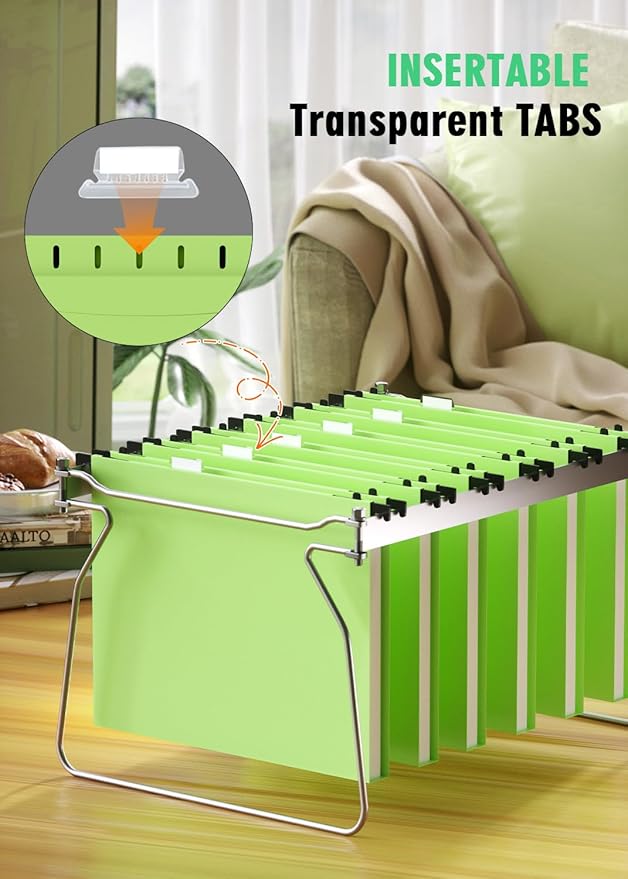 Extra Capacity Plastic Hanging File Folder, 12 Pack Reinforced Hang Folders Letter Size, Heavy Duty 1 Inch Expansion Filing Cabinet Folders, for Bulk Files, Medical Charts, Mustard Green