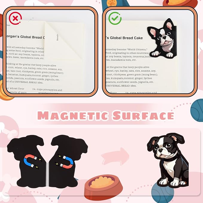 Magnetic Bookmarks 15Pcs Boston Terrier Dog Bookmark, Cute Animals Bookmark for Dog Lovers and Pet Owners, Book Lovers Gifts, Funny Dog Book Marks for Reading Lovers, Women,Kids