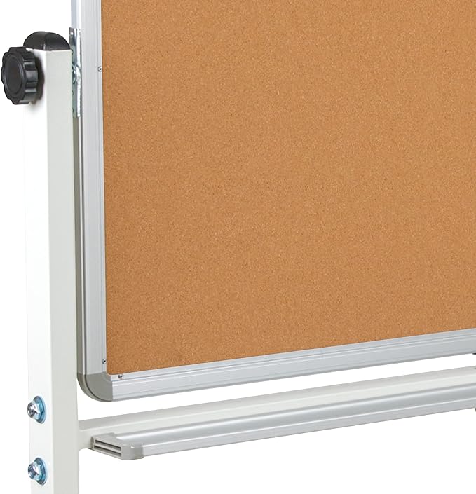 BizChair Reversible Mobile Cork Bulletin Board and White Board with Pen Tray, 53"W x 59"H