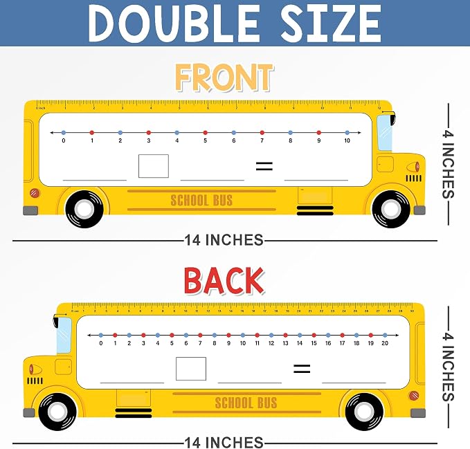 26-Pack School Bus Number Line Dry Erase Boards Cards, 14"x4", Double-Sided, 0-10 on One Side & 0-20 on Other Side, Math Manipulatives for Student, Education Classroom Must Haves