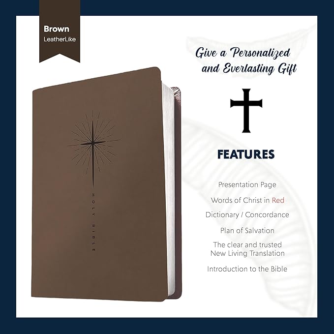 Personalized NLT Trutone Bible New Living Translation Faux Leather Holy Bible with Custom Name and Text, Red-Highlighted Verses and Star Cross Design | Custom Gift for Religious Celebrations | Taupe