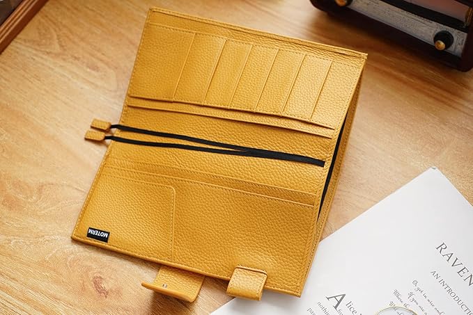 Moterm Leather Cover for Hobonichi Weeks - Fits Hobonichi Weeks/Weeks Mega, with Back Pocket (Pebbled-Mustard)