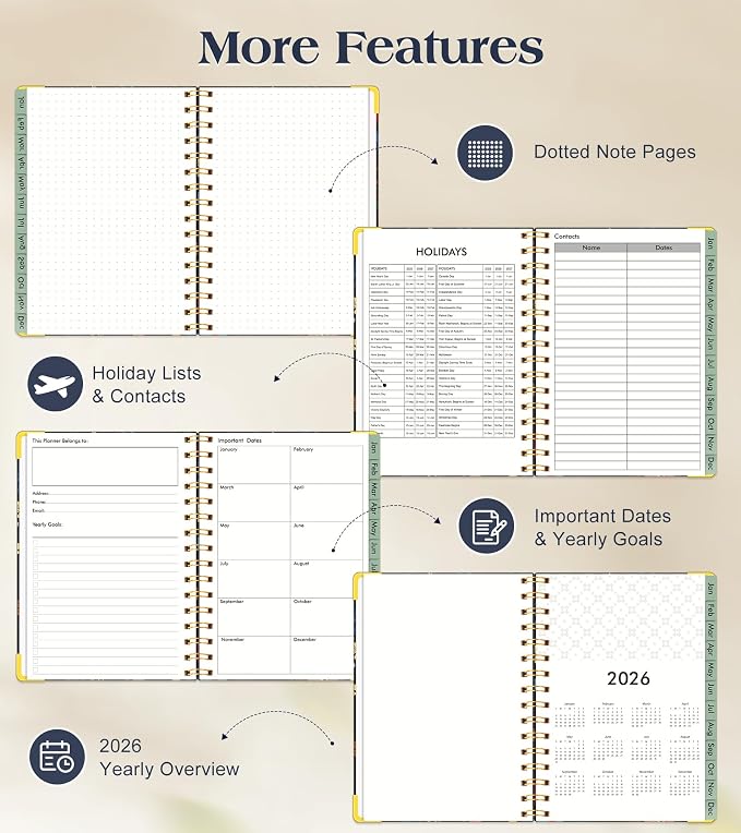 2026 Planner, Hardcover Weekly and Monthly Planner for Women, January 2026 - December 2026, Spiral Yearly Agenda Organizer Book 2026 with Tabs, Daily Calendar Planners for School Work Home, A5 (5.75" x 8.38"), Rose Floral