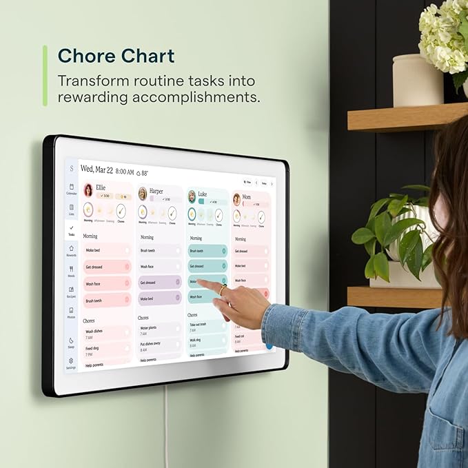 Skylight Calendar Max: 27-Inch Smart Digital Calendar & Chore Chart, Family Organizer with Interactive Touchscreen Display – Wall Mountable in Portrait or Landscape, Charcoal Shadowbox Frame