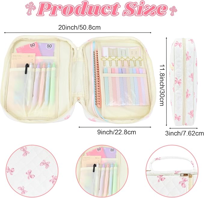 Bow Bible Cover Case for Women Journaling Kit Quilted Large Bible Book Sleeve