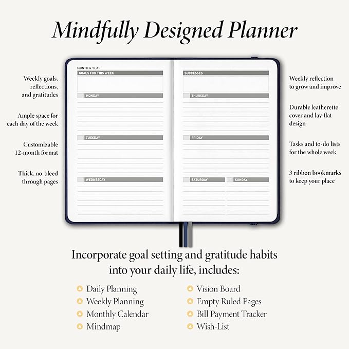 Monthly & Weekly Life Planner to Boost Productivity, Time Management and Hit Your Goals - High Performance Organizer & Gratitude Journal – Undated, 1 Year (12 Months), Hardcover, 5x8″ (Blue)