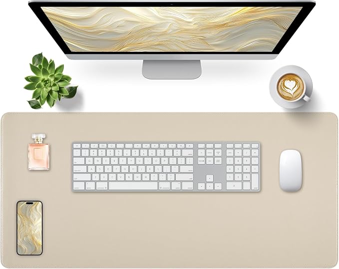 Bloss Desk Mat with Stitched Edges, 35.4"×15.7" Keyboard Pad Skin Pink, Non-Slip Desk Protector Mat, Leather Desk Blotter, Waterproof Desk Pad for Office Home Decor