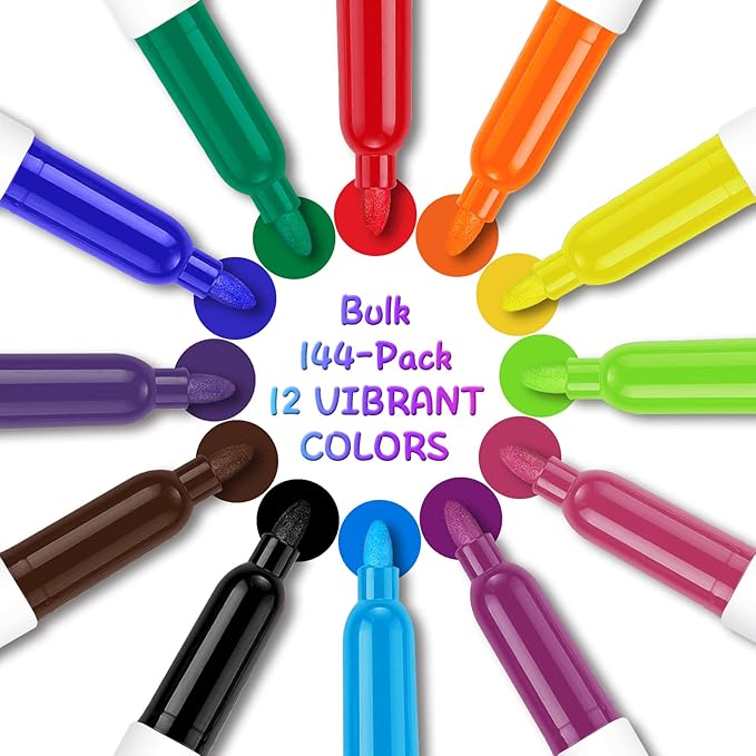 SFAIH Dry Erase Markers Fine Tip 12 Colors, 144 Pack (12 Dozen) - Pre-Sorted in 12-Compartment Tray | Bulk Classroom Organization | Low Odor Whiteboard Markers| 5 Sizes:12/24/48/72/144 Packs