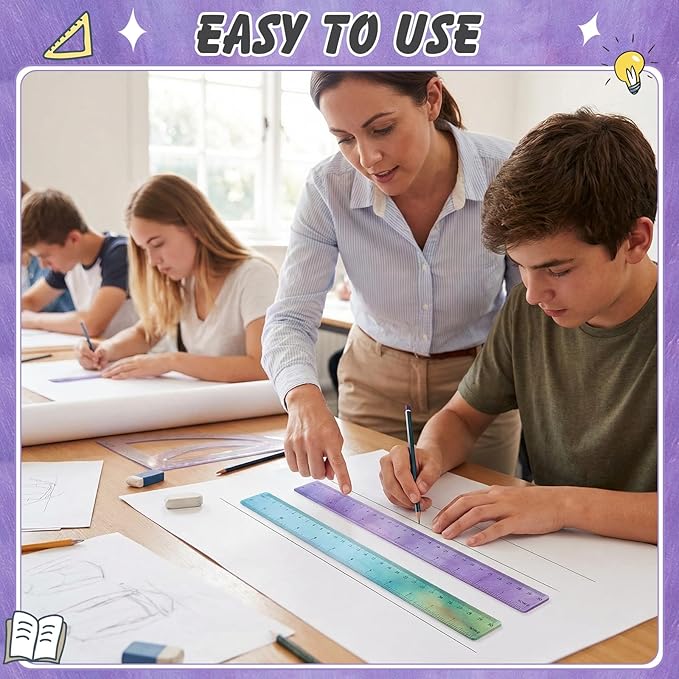 60 Pcs Plastic Clear Rulers 12 Inch, Transparent Assorted Color Ruler Bulk, with Imperial and Metric Scales for Home Office Supplies, Available in 6Colors(Oil Painting Colors)