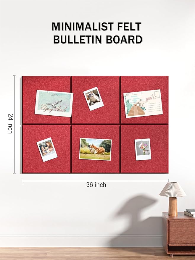 Hsurbtra Large Cork Board for Wall 36 x 24 Inch, 6 Pack Felt Bulletin Notice Board with Pushpins for Office Home School Farmhouse Wall Decor, Red