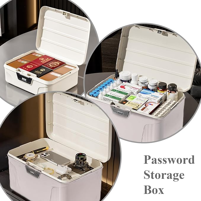 Large Lockable Storage Container Bin, 2.3 Gallon Capacity Organizer Box with Combination Lock, Plastic Trunk, Usable As Item Organizer Or Office File Storage(White)