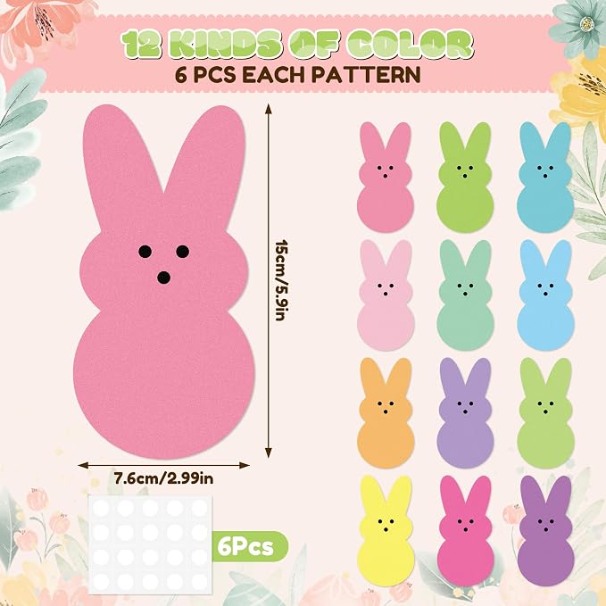 Yopyame Easter Bulletin Board Cutouts - 78pcs Easter Bunny Peeps Rabbit Cutouts Paper Cutting Bulletin Board Decor 12 Color Bunny Name Tags Cutout Classroom Wall Decor for Kindergarten Preschool Decor