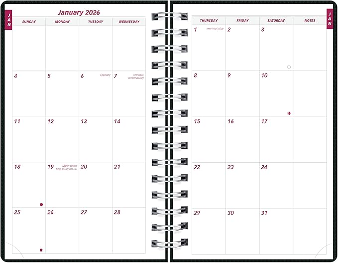 Brownline® 2026 DuraFlex Daily/Monthly Planner, Appointment Book, 12 Months, January to December, Twin-Wire Binding, 8" x 5", Black (CB634V.BLK-26)
