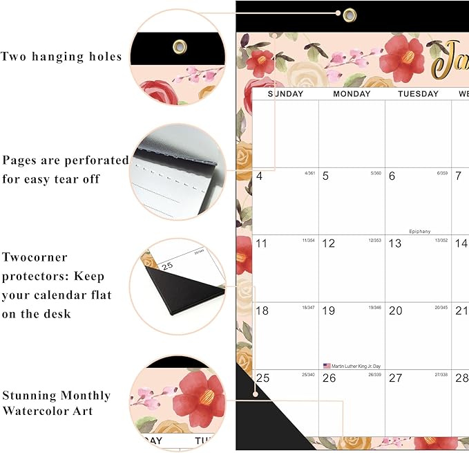 Desk Calendar 2025-2026, AgePlace Large 22" x17" Wall Calendar 2025 Covers June 2025 - December 2026, Monthly Desktop Calendar with Different Watercolor Artwork for Each Month for Home & Office School