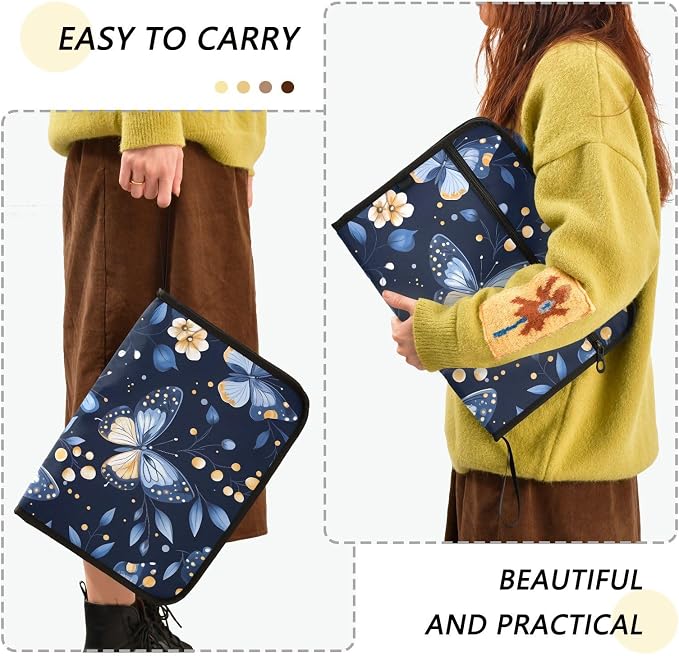 Expanding File Folder Butterfly Butterflies Blue Accordion File Organizer 13 Pockets Document Organizer with Zipper Labels A4 Letter Office Storage