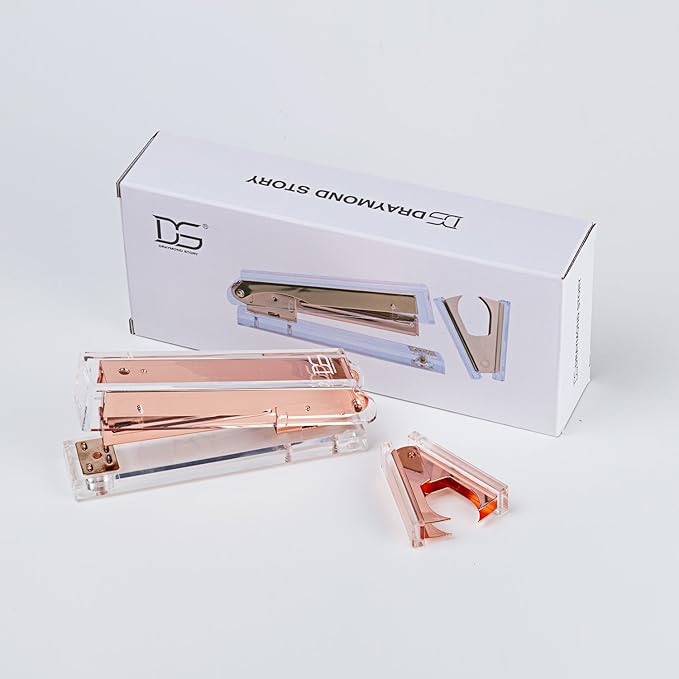 DS DRAYMOND STORY Rose Gold Desk Set Stapler Bundle 1 Stapler 1 Staple Remover with Gift Box - Housewarming Gifts New Apartment