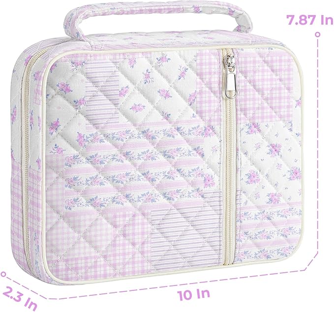WOBAGMEN Bible Cover Case for Women,Large Bible Tote Bags Organizer Quilted Carrying Case for Girls,Bible Study Supplies Accessories Christian Gifts for Women (Purple Floral Patchwork, M)