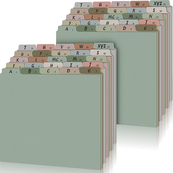 2 Set 50 Pcs Alphabet File Dividers A-z Top Tab Guides Set, Letter Size Filing Organizers 1/5 Cut Alphabetical File Folder Tabs for Home, Office, School(Morandi Color)