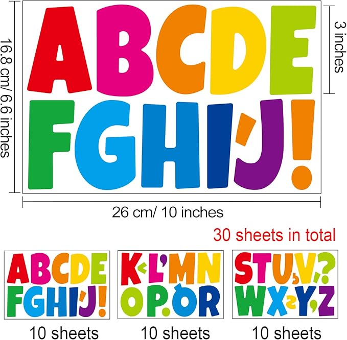 Bemeol Bulletin Board Letters 30 Sheets 3 Inch Stick on Letters Alphabet Cutout Letter for Bulletin Board Display School Classroom Home Decor(Colorful)