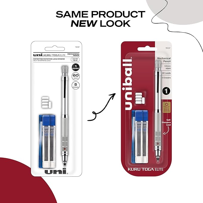 UNI uniball Kuru Toga Elite Mechanical Pencil Starter Kit,0.5mm,HB #2,Silver Barrel,(Pack of 2)