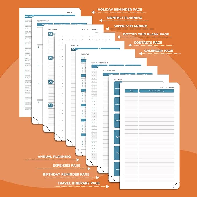 Weekly Monthly 2026-2027 Planner (July 26-Dec 27),6.5"x3.75",18 Months Agenda Plan with Month Tabs & Pocket,Expenses/Note Pages, Academic Calendar with Vegan Leather Cover,Orange