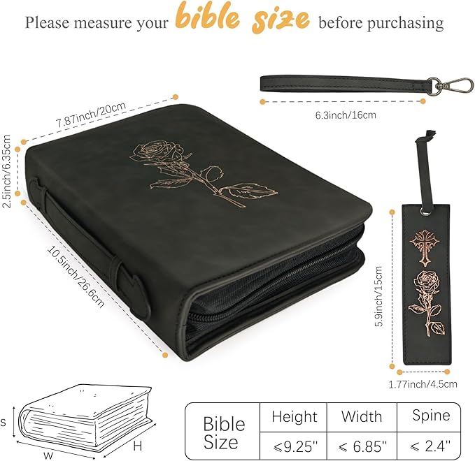 Bible Covers for Women, Leather Bible Study Case with Bookmark for Men (Black Pro)