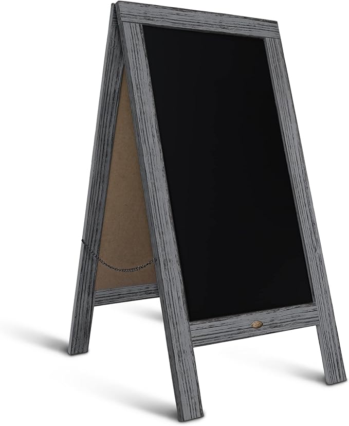 A Frame Chalkboard by HBCY Creations: 40x20 Solid Wood A-Frame Sign Graywash Double-Sided Magnetic Board, Chalkboard Menu Board, for Restaurants, Cafés, Weddings - Heavy Duty Hinges