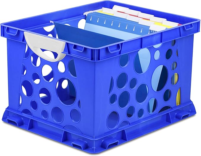 Storex Premium File Crate with Molded Handles – Letter and Legal Document and Folder Storage, Classroom Blue 3-Pack (61455U03C)