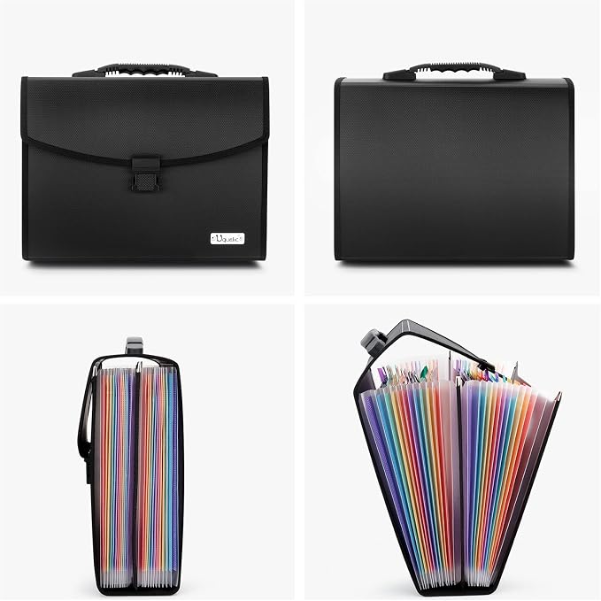 Uquelic 26 Pockets Expanding File Folder - Accordion Savor Document Organizer Folio Upgraded Durable Buckle, Base with Ergonomic Portable Handle/Large A4 Letter Size Expandable File Organizer