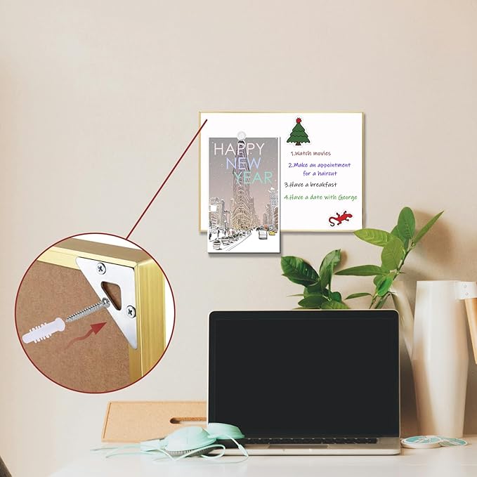 Dry Erase White Board, 10.6"x 14.6" Gold Aluminum Frame Magnetic Whiteboard for Wall Office,School,Home, Hanging Board for Decoration,Planning,Kitchen Grocery List,Drawing,Memo（BB-Gold-2737）