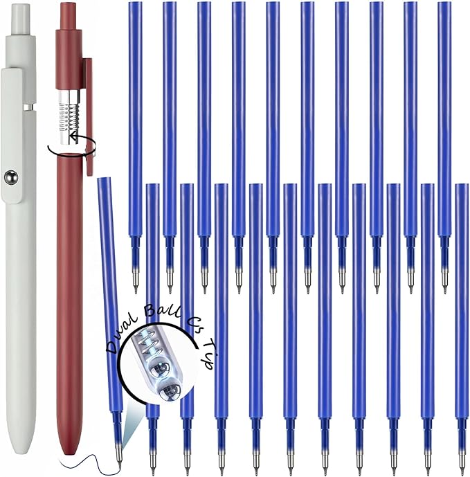 Epakh 20 Pack Gel Pens Refills Bulk 0.5mm Dual Ball Cs Tip for Click Pens Retractable Gel Pen Refills, Quick Dry Smooth for Writing Journaling Taking Notes School Office Home Supplies(Blue Ink)
