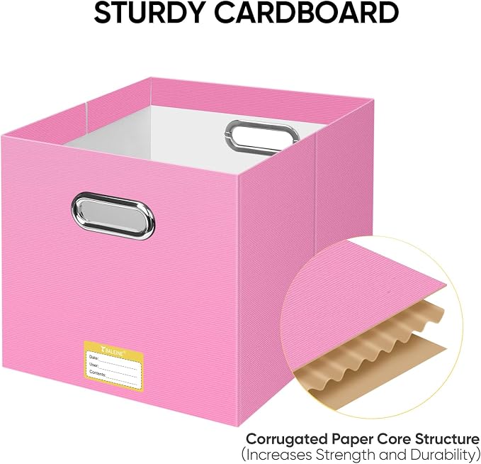 BALEINE File Organizer Box, Cardboard File Folder Organizer with Handle for Letter Size, Portable Collapsible Hanging Filing Box for Home Office Document Storage (1 Pack, Large Pink)