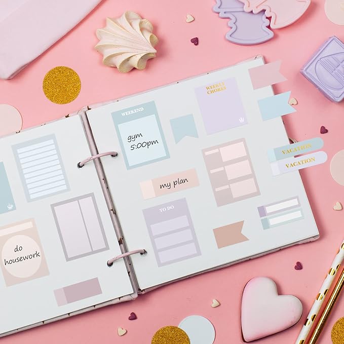 24 Sheets Pastel Functional Planner Stickers with Elbow Tweezer Mixed Metallic Functional and Elegant Stickers for Planners Notebooks Budgeting(Lovely Color)