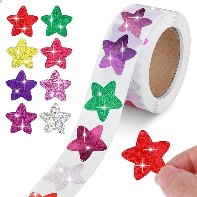 1000 PCS Incentive Stickers Glitter Star Stickers, Reward Self Adhesive Stickers Envelope Birthday Party Decoration Wedding School Classroom Teacher Supplies