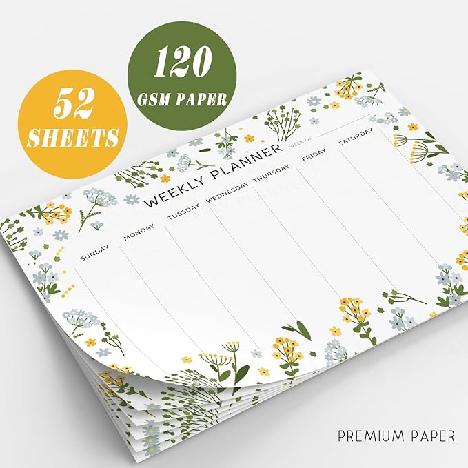 Undated Weekly Planner Notepad, 52 Sheet Tear-Off Weekly To Do List Notepad, Desk Planner Pad Calendar, Blank Calendar for Daily Habit Tracking/Menu Planning(8.26"x11,69")