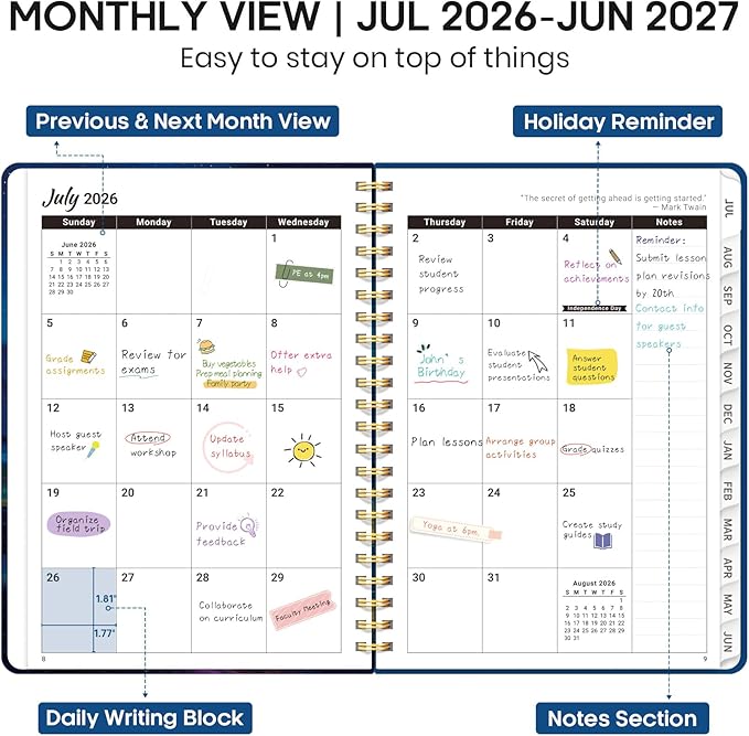 Academic Planner 2026-2027, Weekly and Monthly Calendar Book, July 2026 – June 2027, Hardcover Planner with Tabs, Perfect for Teachers, Students, Women & Men, A4 (8.5" x 11") - Night Peak