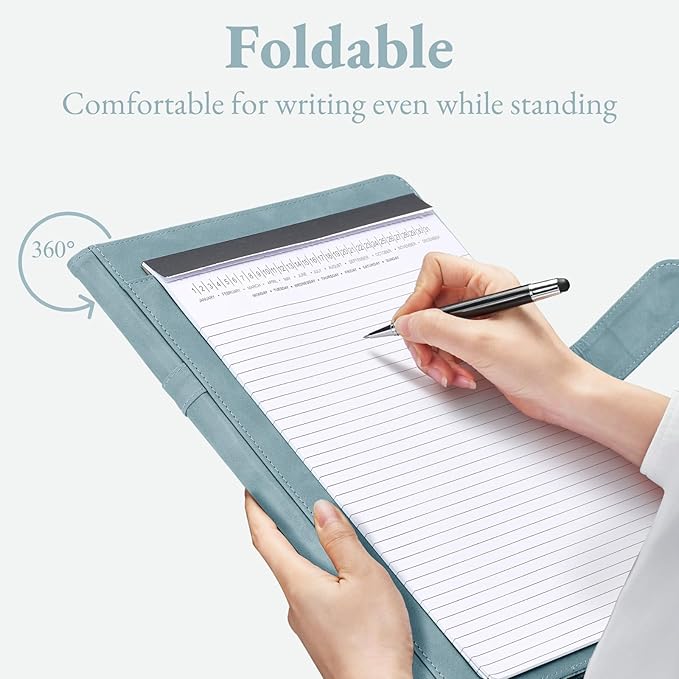 Mymazn Padfolio Portfolio Binder, Faux Leather Interview Resume Folder with Document Organizer & Business Card Holder, Letter-Sized Notepad Legal Pad Holder for Women Men (Blue)